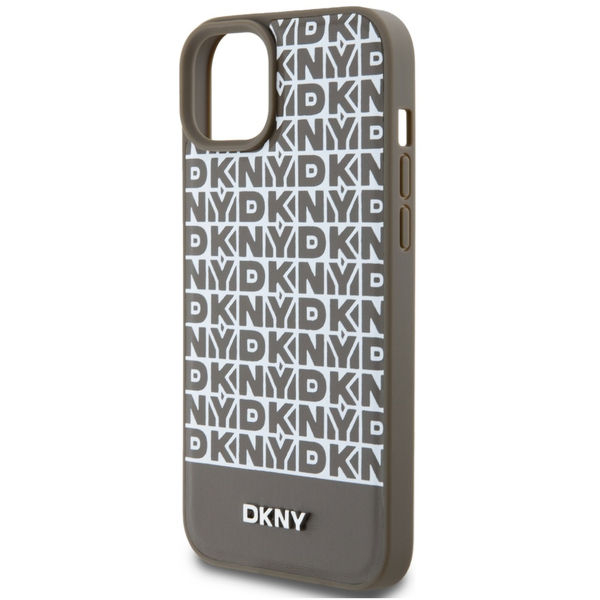 DKNY - Leather Printed Pattern Metal Logo MagSafe (DKHMP15SPSOSPW) - iPhone 15 - Brown