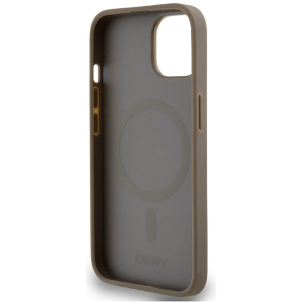 DKNY - Leather Printed Pattern Metal Logo MagSafe (DKHMP15SPSOSPW) - iPhone 15 - Brown