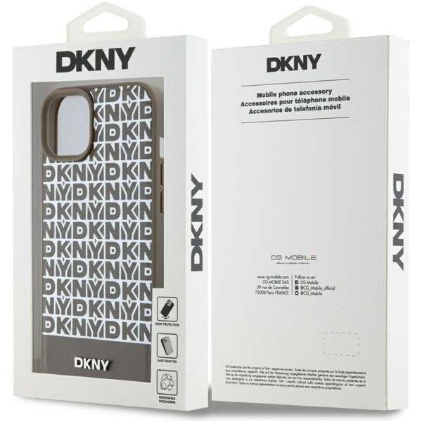 DKNY - Leather Printed Pattern Metal Logo MagSafe (DKHMP15SPSOSPW) - iPhone 15 - Brown