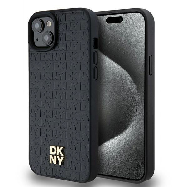 DKNY - Leather Pattern Metal Logo MagSafe (DKHMP15SPSHRPSK) - iPhone 15 - Black