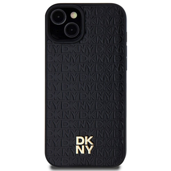 DKNY - Leather Pattern Metal Logo MagSafe (DKHMP15SPSHRPSK) - iPhone 15 - Black