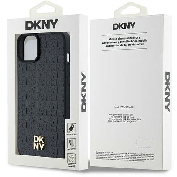 DKNY - Leather Pattern Metal Logo MagSafe (DKHMP15SPSHRPSK) - iPhone 15 - Black