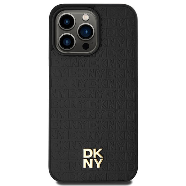 DKNY - Leather Monogram Pattern Metal Logo MagSafe (DKHMP15XPSHRPSK) - iPhone 15 Pro Max - Black