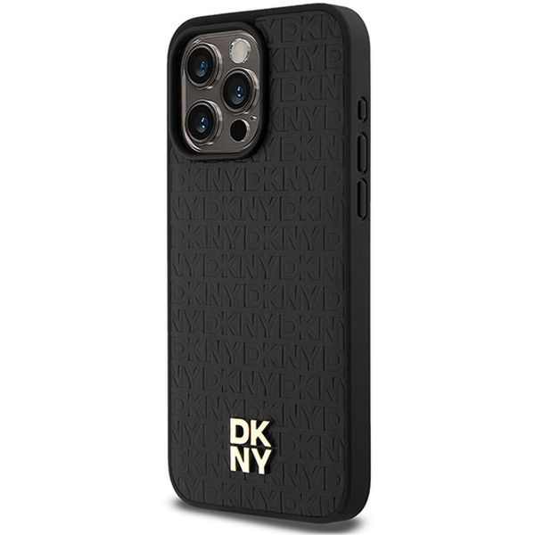 DKNY - Leather Monogram Pattern Metal Logo MagSafe (DKHMP15XPSHRPSK) - iPhone 15 Pro Max - Black