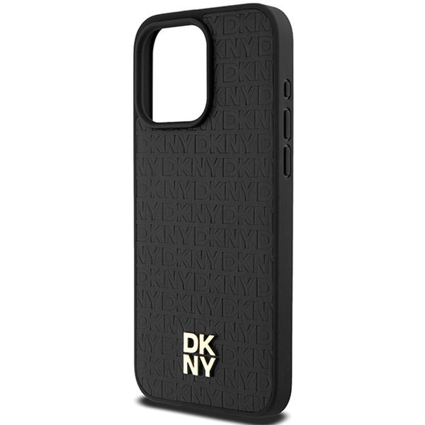 DKNY - Leather Monogram Pattern Metal Logo MagSafe (DKHMP15XPSHRPSK) - iPhone 15 Pro Max - Black
