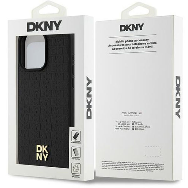 DKNY - Leather Monogram Pattern Metal Logo MagSafe (DKHMP15XPSHRPSK) - iPhone 15 Pro Max - Black