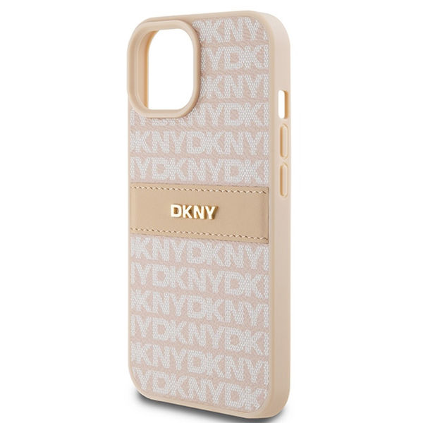 DKNY - Leather Mono Stripe & Metal Logo (DKHCP15SPRTHSLP) - iPhone 15 - Pink