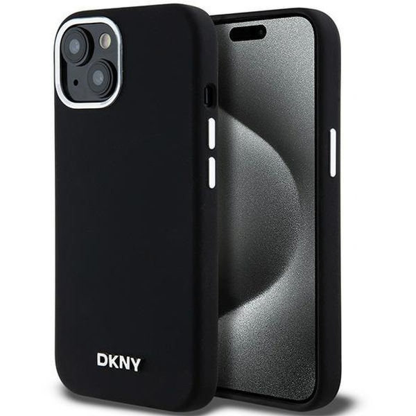 DKNY - Hardcase Liquid Silicone Small Metal Logo MagSafe (DKHMP15MSMCHLK) - iPhone 15 Plus - Black