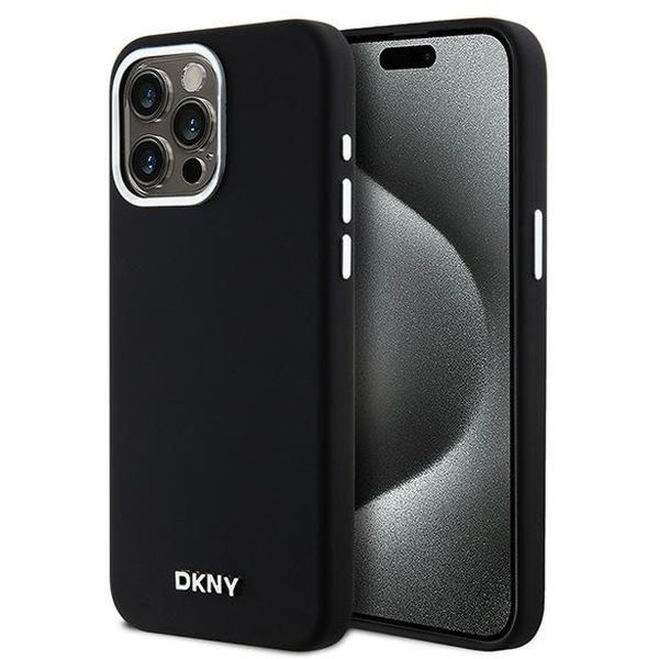 DKNY - Hardcase Liquid Silicone - iPhone 15 Pro Max Small Metal Logo MagSafe (DKHMP15XSMCHLK) - Black