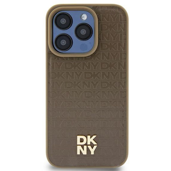 DKNY - Leather Pattern Metal Logo MagSafe (DKHMP15SPSHRPSW) - iPhone 15 - Brown