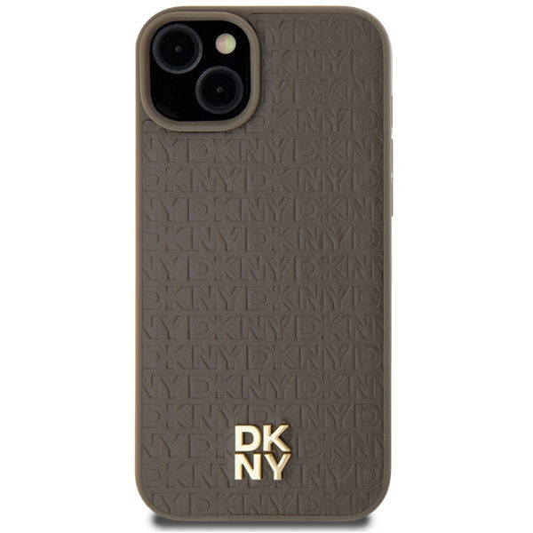 DKNY - Leather Pattern Metal Logo MagSafe (DKHMP15SPSHRPSW) - iPhone 15 - Brown