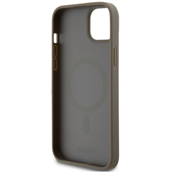 DKNY - Leather Pattern Metal Logo MagSafe (DKHMP15SPSHRPSW) - iPhone 15 - Brown
