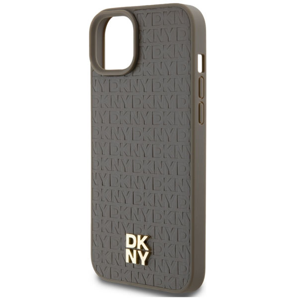 DKNY - Leather Pattern Metal Logo MagSafe (DKHMP15SPSHRPSW) - iPhone 15 - Brown