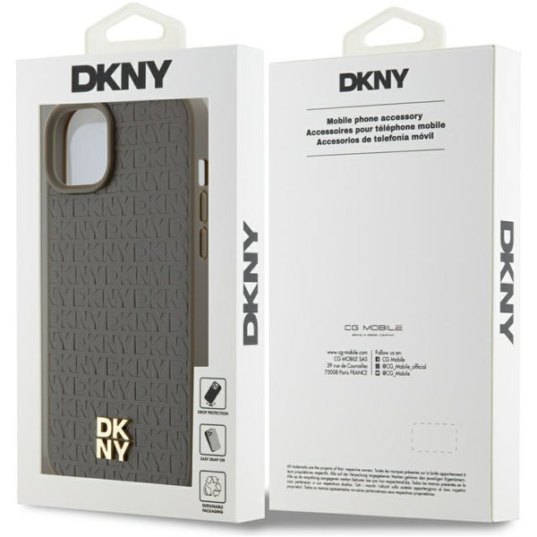 DKNY - Leather Pattern Metal Logo MagSafe (DKHMP15SPSHRPSW) - iPhone 15 - Brown