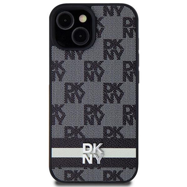 DKNY - Leather Checkered Mono Pattern & Printed Stripes (DKHCP15SPCPTSSK) - iPhone 15 - Black