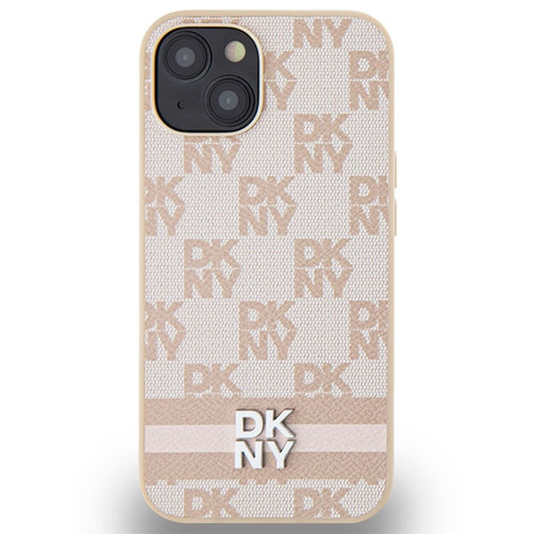 DKNY - Leather Checkered Mono Pattern & Printed Stripes (DKHCP15SPCPTSSP) - iPhone 15 - Pink