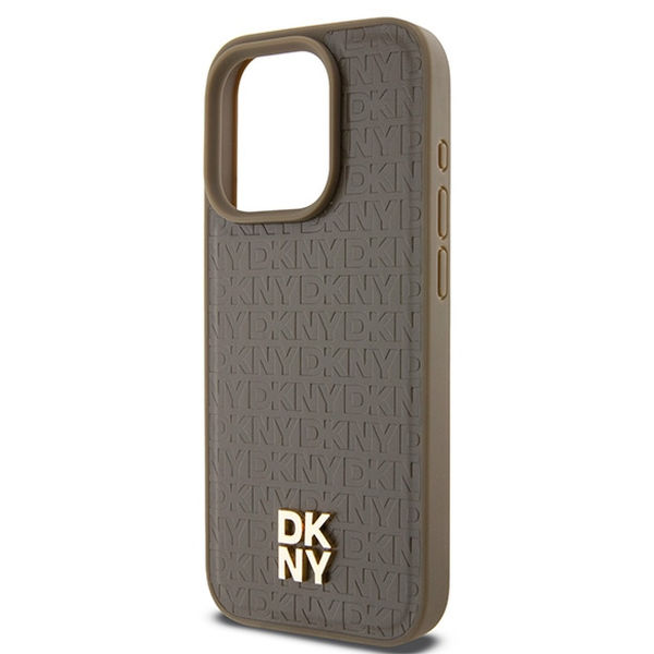 DKNY - Leather Pattern Metal Logo MagSafe (DKHMP15XPSHRPSW) - iPhone 15 Pro Max - Brown