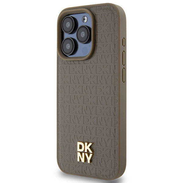 DKNY - Leather Pattern Metal Logo MagSafe (DKHMP15XPSHRPSW) - iPhone 15 Pro Max - Brown