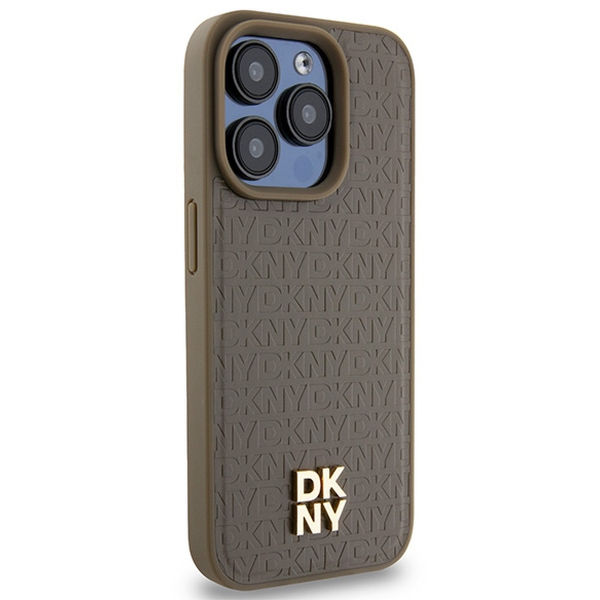 DKNY - Leather Pattern Metal Logo MagSafe (DKHMP15XPSHRPSW) - iPhone 15 Pro Max - Brown