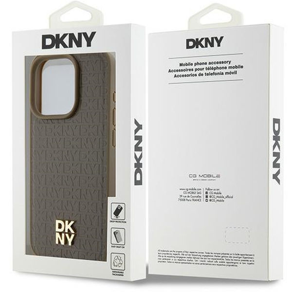 DKNY - Leather Pattern Metal Logo MagSafe (DKHMP15XPSHRPSW) - iPhone 15 Pro Max - Brown