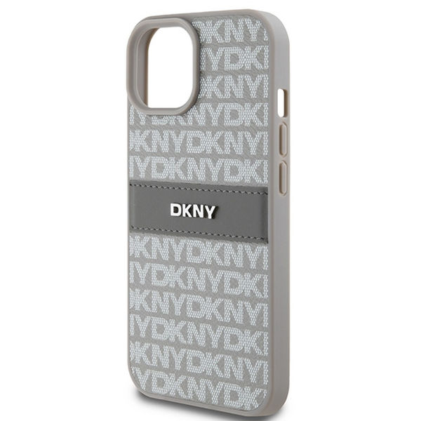 DKNY - Leather Mono Stripe & Metal Logo (DKHCP15SPRTHSLE) - iPhone 15 - Beige