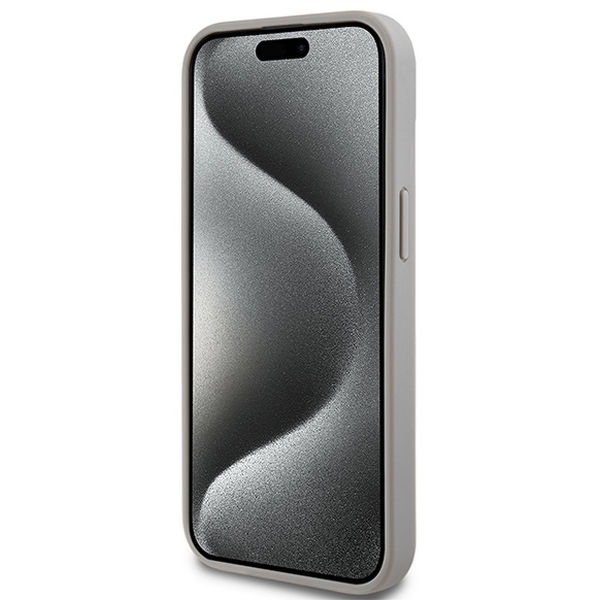 DKNY - Leather Mono Stripe & Metal Logo (DKHCP15SPRTHSLE) - iPhone 15 - Beige