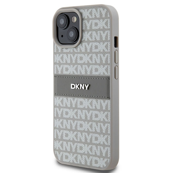 DKNY - Leather Mono Stripe & Metal Logo (DKHCP15SPRTHSLE) - iPhone 15 - Beige