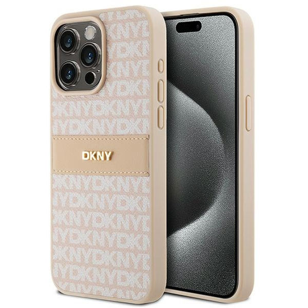 DKNY - Leather Mono Stripe & Metal Logo (DKHCP15XPRTHSLP) - iPhone 15 Pro Max - Pink