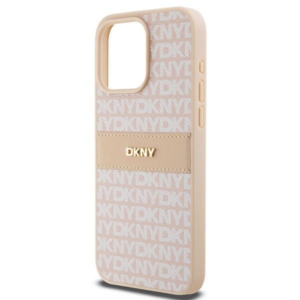 DKNY - Leather Mono Stripe & Metal Logo (DKHCP15XPRTHSLP) - iPhone 15 Pro Max - Pink