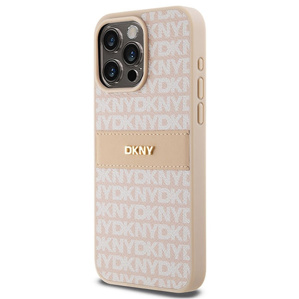 DKNY - Leather Mono Stripe & Metal Logo (DKHCP15XPRTHSLP) - iPhone 15 Pro Max - Pink
