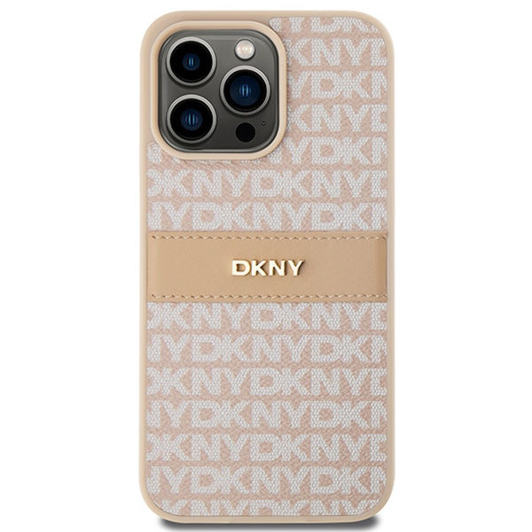 DKNY - Leather Mono Stripe & Metal Logo (DKHCP15XPRTHSLP) - iPhone 15 Pro Max - Pink