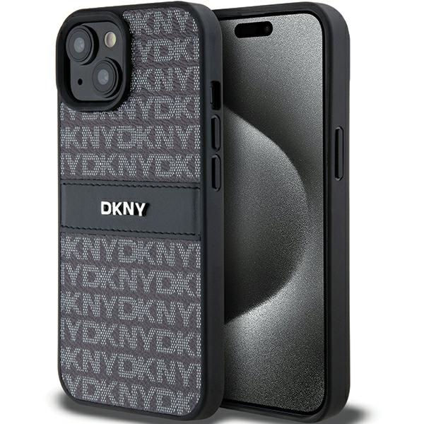 DKNY - Leather Mono Stripe & Metal Logo (DKHCP15SPRTHSLK) - iPhone 15 - Black