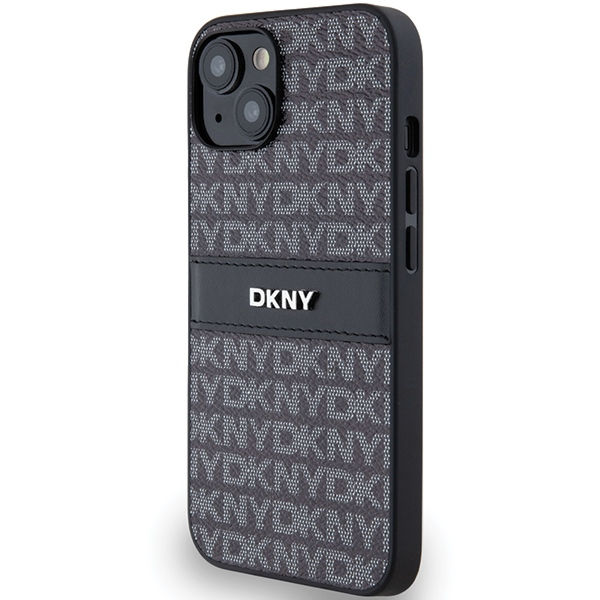 DKNY - Leather Mono Stripe & Metal Logo (DKHCP15SPRTHSLK) - iPhone 15 - Black