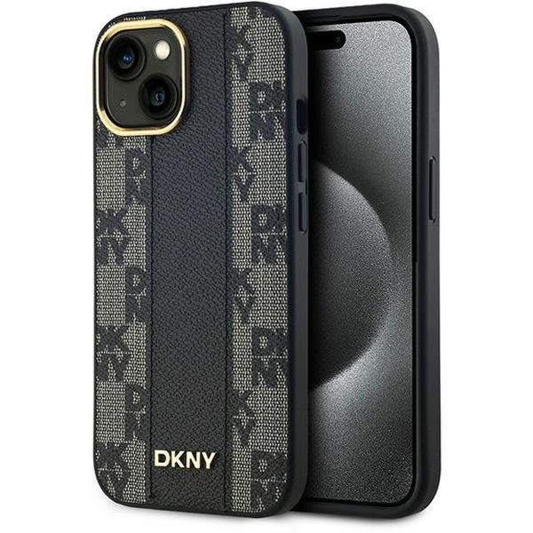 DKNY - Leather Checkered Mono Pattern MagSafe (DKHMP15SPCPVSLK) - iPhone 15 - Black