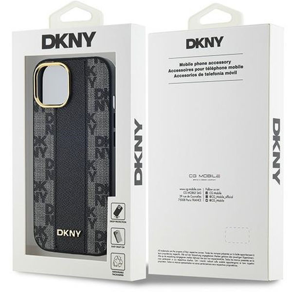 DKNY - Leather Checkered Mono Pattern MagSafe (DKHMP15SPCPVSLK) - iPhone 15 - Black