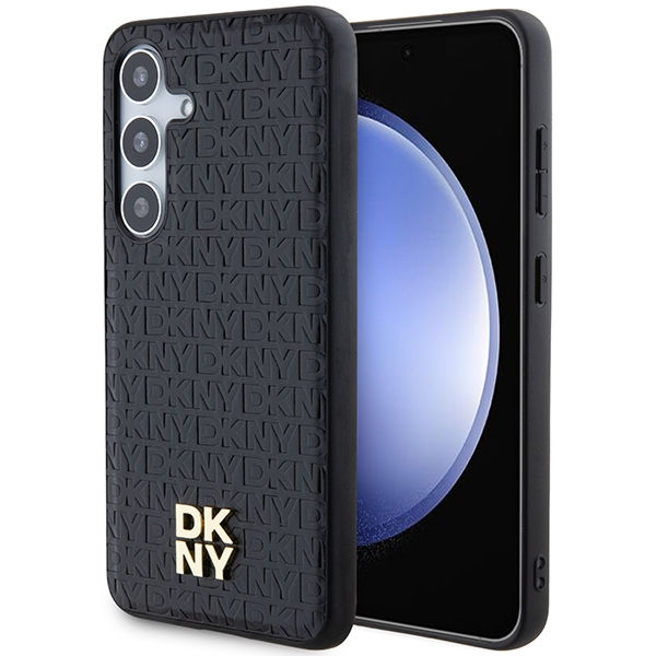 DKNY - Leather Pattern Metal Logo MagSafe (DKHMS24SPSHRPSK) - Samsung Galaxy S24 - Black
