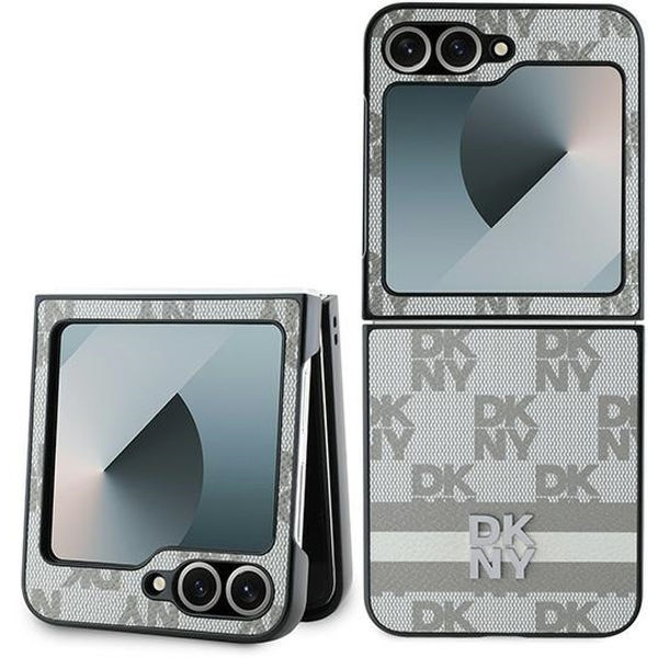 DKNY - Leather Chequered Pattern Printed Stripes (DKHCZF6PCPTSSE) - Samsung Galaxy Z Flip6 - Beige