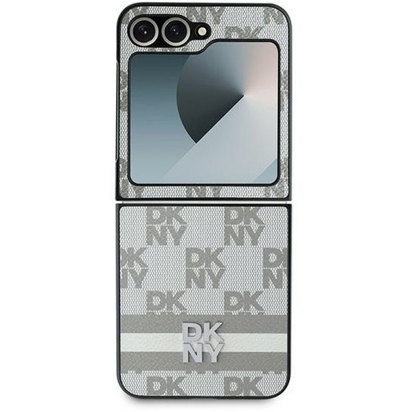 DKNY - Leather Chequered Pattern Printed Stripes (DKHCZF6PCPTSSE) - Samsung Galaxy Z Flip6 - Beige