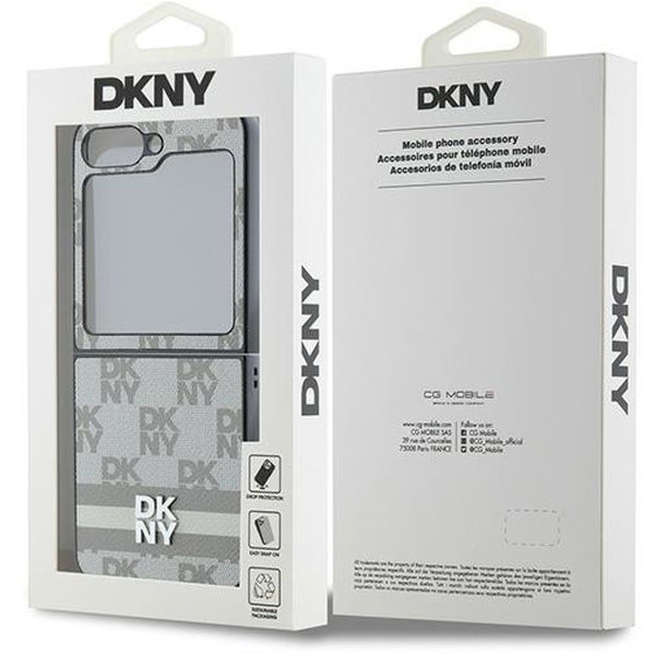 DKNY - Leather Chequered Pattern Printed Stripes (DKHCZF6PCPTSSE) - Samsung Galaxy Z Flip6 - Beige