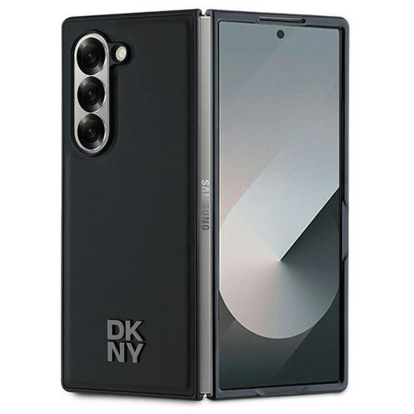 DKNY - Leather Plain Metal Stack Logo MagSafe (DKHMZFD6PSMCSLK) - Samsung Galaxy Z Fold6 - Black