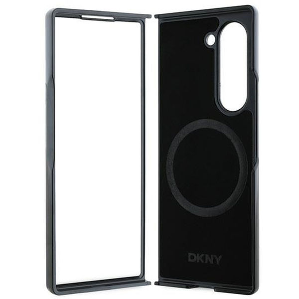 DKNY - Leather Plain Metal Stack Logo MagSafe (DKHMZFD6PSMCSLK) - Samsung Galaxy Z Fold6 - Black