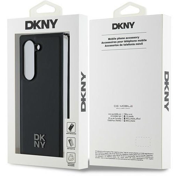 DKNY - Leather Plain Metal Stack Logo MagSafe (DKHMZFD6PSMCSLK) - Samsung Galaxy Z Fold6 - Black