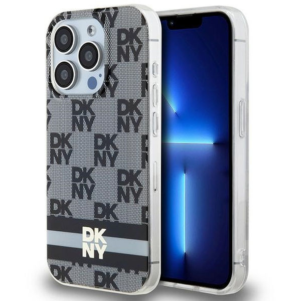 DKNY - IML Checkered Mono Pattern & Printed Stripes MagSafe (DKHMP15XHCPTSK) - iPhone 15 Pro Max - Black
