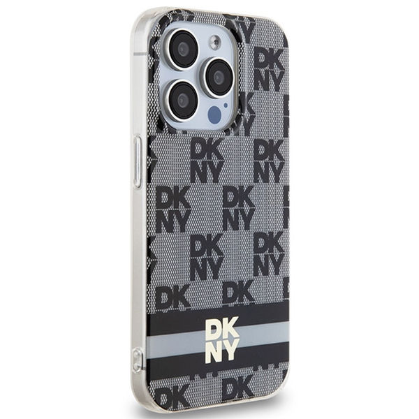 DKNY - IML Checkered Mono Pattern & Printed Stripes MagSafe (DKHMP15XHCPTSK) - iPhone 15 Pro Max - Black