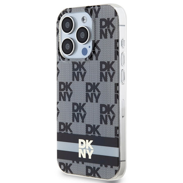 DKNY - IML Checkered Mono Pattern & Printed Stripes MagSafe (DKHMP15XHCPTSK) - iPhone 15 Pro Max - Black