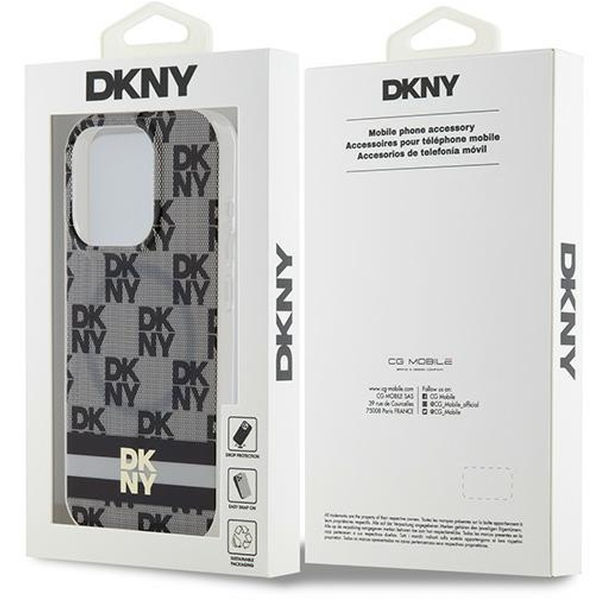 DKNY - IML Checkered Mono Pattern & Printed Stripes MagSafe (DKHMP15XHCPTSK) - iPhone 15 Pro Max - Black