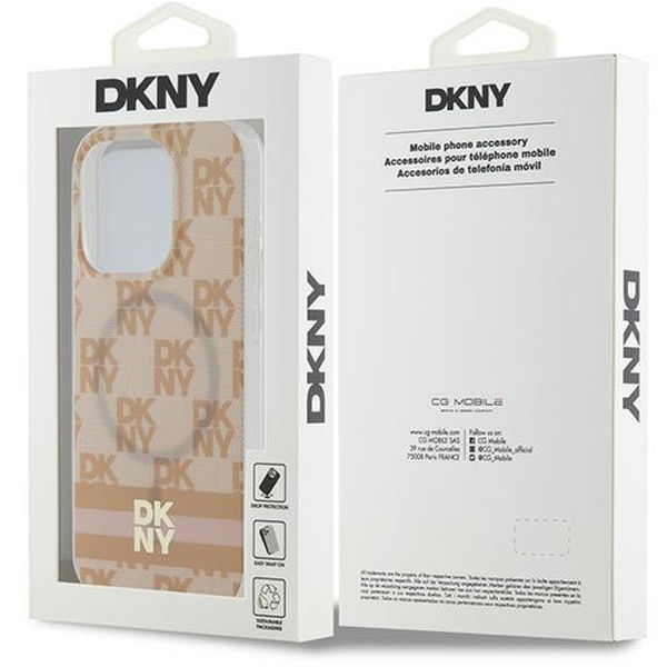 DKNY - IML Checkered Mono Pattern & Printed Stripes MagSafe (DKHMP15XHCPTSP) - iPhone 15 Pro Max - Pink