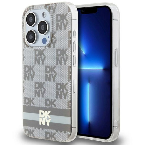 DKNY - IML Checkered Mono Pattern & Printed Stripes MagSafe (DKHMP15XHCPTSE) - iPhone 15 Pro Max - Beige