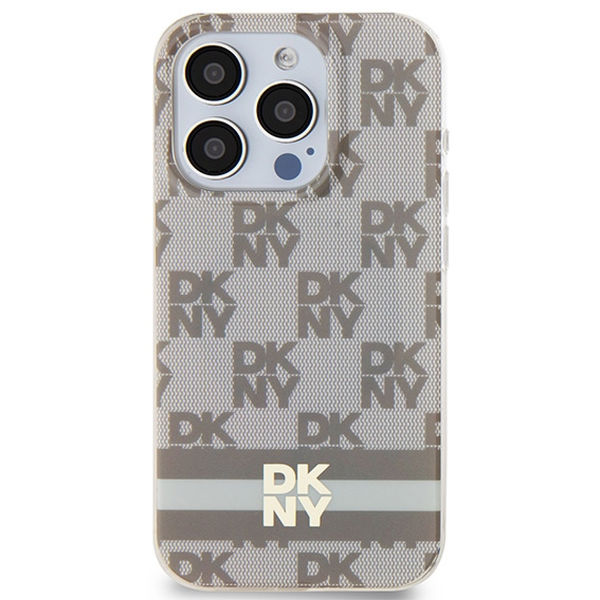 DKNY - IML Checkered Mono Pattern & Printed Stripes MagSafe (DKHMP15XHCPTSE) - iPhone 15 Pro Max - Beige