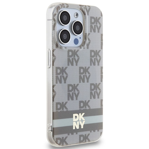 DKNY - IML Checkered Mono Pattern & Printed Stripes MagSafe (DKHMP15XHCPTSE) - iPhone 15 Pro Max - Beige